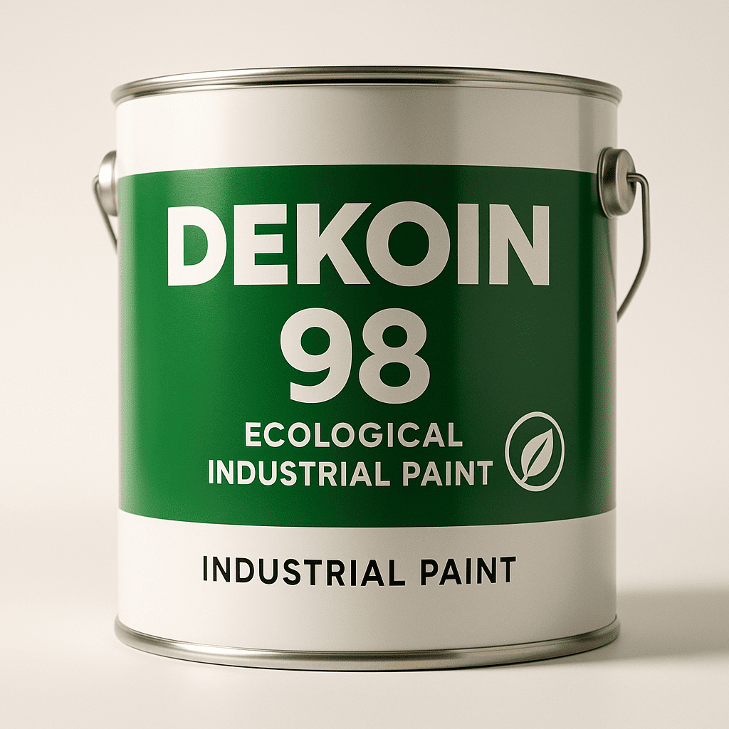 Envase moderno de pintura industrial ecológica con etiqueta técnica Dekoin98.