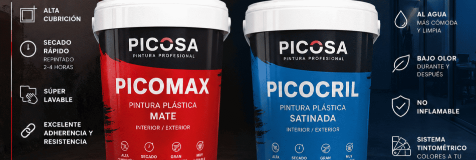 Nueva gama de pintura Picosa con PICOMAX mate y PICOCRIL satinado de alta cubrición y rendimiento profesional