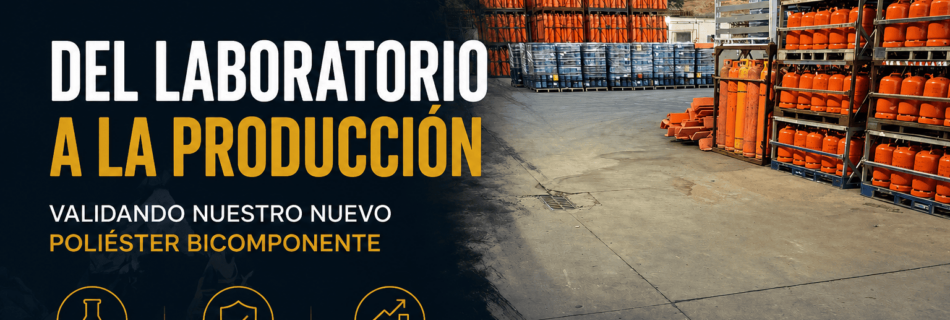 Ensayos de aplicación de un nuevo sistema de poliéster bicomponente de Dekoin 98 en una instalación industrial con bombonas GLP.